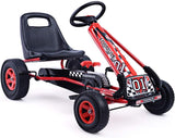 Go Kart for Kids, 4 Wheel Quad Off-Road Pedal on Foot Go Cart W/Steering Wheels & Adjustable Seat, 2 Safety Brakes, EVA Tires, Clutch, Outdoor Racer Ride on Pedal Car (Red)